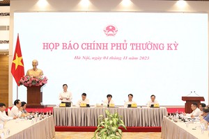 Phó Chủ tịch UBND TP. Hà Nội Hà Minh Hải trao đổi tại Họp báo Chính phủ thường kỳ, chiều 4/11.