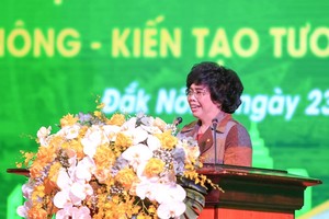 Doanh nhân Thái Hương phát biểu tại Hội nghị công bố Quy hoạch và Xúc tiến đầu tư tỉnh Đắk Nông.