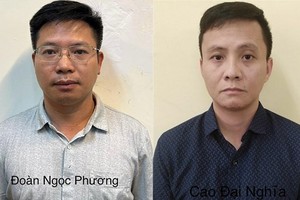 Từ trái qua: Bị can Khương Thanh Tùng, Đoàn Ngọc Phương, Cao Đại Nghĩa. Ảnh: Bộ Công an