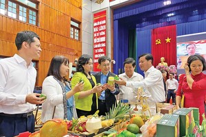 Đại biểu tham quan gian trưng bày nông sản tại Hội nghị Kết nối giao thương - xúc tiến xuất khẩu Long An năm 2023