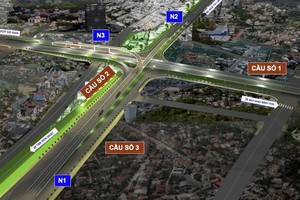 Nút giao Phạm Văn Đồng - Vành đai 2 sẽ được thiết kế 3 tầng, kết nối các cầu vượt nhánh hướng Kha Vạn Cân, Linh Đông (vượt đường sắt Bắc - Nam), nhánh từ đường Phạm Văn Đồng đi sân bay Tân Sơn Nhất và cầu vượt Linh Xuân. (Ảnh: Lao Động).