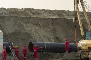 Công trường xây dựng tuyến đường ống khí đốt nối Trung Quốc-Nga ngày 12/3. Ảnh: Getty Images