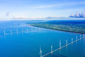 Dự án Điện gió Đông Hải 1 - Trà Vinh tại xã Đông Hải, huyện Duyên Hải, tỉnh Trà Vinh do Trungnam Trà Vinh 1 WP làm chủ đầu tư. Ảnh: TrungNam Group