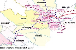 Bản đồ hướng tuyến đường sắt TP.HCM - Cần Thơ. 