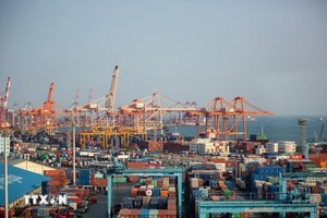 Quang cảnh cảng hàng hóa ở Busan, Hàn Quốc. (Ảnh: THX/TTXVN)