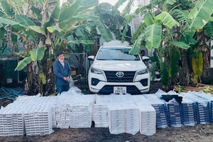 Tiền Giang phát hiện vụ vận chuyển 17.000 bao thuốc lá điếu nhập lậu ngày 1/6. (Ảnh: Ban Chỉ đạo 389)
