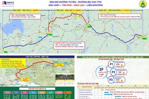 Bản đồ hướng tuyến cao tốc Dầu Giây - Tân Phú - Bảo Lộc - Liên Khương. 