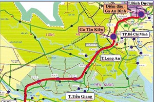 Hướng tuyến Dự án Đầu tư tuyến đường sắt TP.HCM - Cần Thơ 