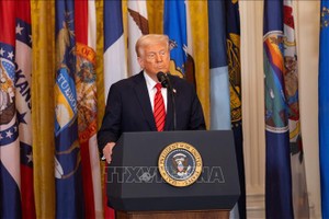 Tổng thống Mỹ Donald Trump phát biểu tại Nhà Trắng, Washington, D.C. Ảnh tư liệu: THX/TTXVN