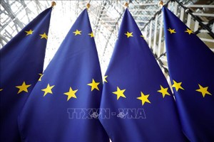 Cờ Liên minh châu Âu (EU) tại Brussels, Bỉ. Ảnh minh họa: AFP/TTXVN