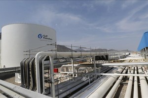 Toàn cảnh cơ sở trữ dầu Gulf Petrochem ở vùng bờ biển thuộc Fujeirah, Eo biển Hormuz, Các tiểu vương quốc Arab thống nhất. Ảnh tư liệu: AFP/TTXVN 