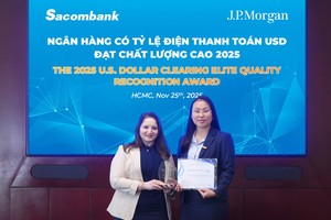 Sacombank (STB) nhận giải thưởng từ J.P.Morgan – khẳng định năng lực xử lý điện thanh toán quốc tế hàng đầu tại Việt Nam