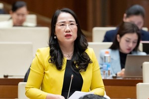 Đại biểu Nguyễn Thị Thủy (Thái Nguyên) phát biểu tại hội trường. 