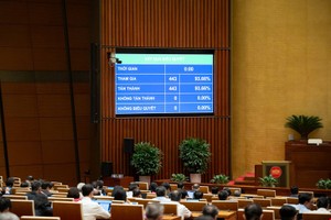 100% đại biểu có mặt đã nhấn nút tán thành điều chỉnh Quy hoạch tổng thể quốc gia. 