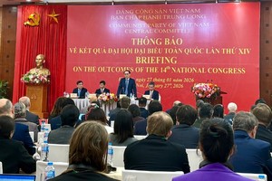 Đồng chí Lê Hoài Trung, Ủy viên Bộ Chính trị, Bộ trưởng Ngoại giao phát biểu tại buổi thông báo. (Ảnh: Nhã Nam)