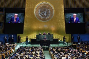 Tổng thống Mỹ Donald Trump phát biểu trước Đại hội đồng LHQ ở New York ngày 23/9/2025. Ảnh: THX/TTXVN