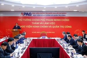 Thủ tướng ghi nhận, đánh giá cao những thành tựu của Học viện trong gần 70 năm qua và biểu dương sự nỗ lực của Học viện sau 01 năm hoạt động theo mô hình tổ chức mới - Ảnh: VGP.