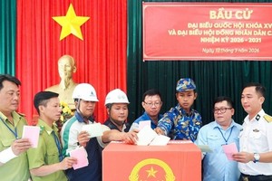 Cán bộ, lực lượng vũ trang và nhân dân đảo Hòn Khoai bầu cử đại biểu Quốc hội và HĐND các cấp - Ảnh: Báo Cà Mau