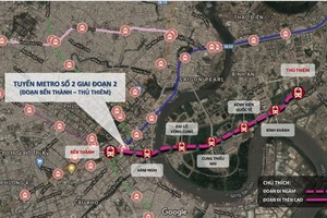 Hướng tuyến metro số 2 đoạn Bến Thành - Thủ Thiêm.