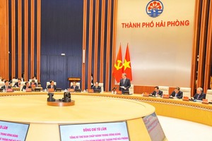 Tổng Bí thư Tô Lâm làm việc với Ban Chấp hành Đảng bộ thành phố Hải Phòng. Ảnh: Đàm Thanh