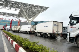 Hoạt động thông quan tại cửa khẩu Bắc Luân II. Ảnh: Quỳnh Nga