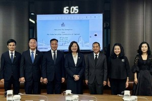 Bà Vũ Thị Chân Phương, Chủ tịch UBCKNN (thứ tư, từ phải sang) và ông Wisit Wisitsora-at, Chủ tịch SEC Thái Lan (thứ ba, từ phải sang) tại buổi làm việc 