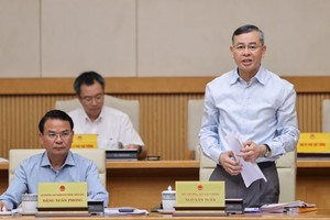 Bộ trưởng Bộ Tài chính Ngô Văn Tuấn báo cáo tại Phiên họp - Ảnh: VGP