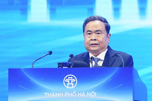 Ủy viên Bộ Chính trị, Chủ tịch Quốc hội Trần Thanh Mẫn phát biểu tại Hội nghị công bố Quy hoạch tổng thể Thủ đô Hà Nội tầm nhìn 100 năm và xúc tiến đầu tư năm 2026 diễn ra sáng 29/6. Ảnh: Duy Phạm.