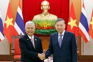 Tổng Bí thư, Chủ tịch nước Tô Lâm tiếp Chủ tịch Quốc hội kiêm Chủ tịch Hạ viện Thái Lan Sophon Zaram. (Ảnh: Thống Nhất/TTXVN)