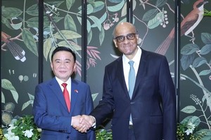 Thường trực Ban Bí thư Trần Cẩm Tú hội kiến Tổng thống Singapore Tharman Shanmugaratnam. Ảnh: TTXVN