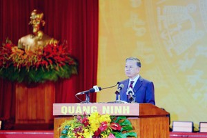 Tổng Bí thư, Chủ tịch nước Tô Lâm phát biểu tại Lễ công bố Nghị quyết của Quốc hội về thành lập thành phố Quảng Ninh. Ảnh: QMG