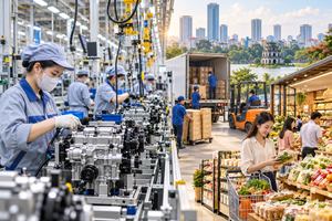 Hoạt động sản xuất công nghiệp và thương mại nội địa tiếp tục tạo động lực quan trọng cho tăng trưởng kinh tế Hà Nội năm 2026. Ảnh: minh họa.