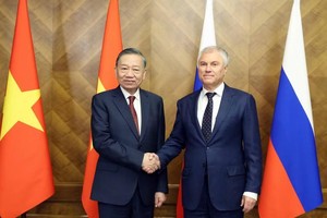 Tổng Bí thư, Chủ tịch nước Tô Lâm hội kiến Chủ tịch Duma Quốc gia Nga Vyacheslav Volodin - Ảnh: TTXVN