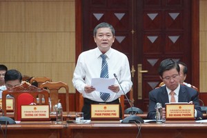 Phó Chủ tịch UBND tỉnh Quảng Trị Phan Phong Phú phát biểu tại buổi làm việc.