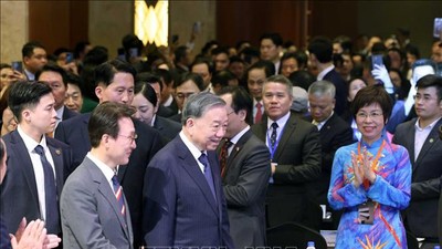 Tổng Bí thư Tô Lâm và Thủ tướng Hàn Quốc Kim Min Seok dự Diễn đàn Kinh tế Việt Nam - Hàn Quốc - Ảnh: TTXVN 