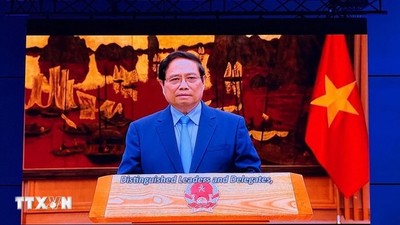 Thủ tướng Chính phủ Phạm Minh Chính gửi thông điệp tới hội nghị. (Ảnh: TTXVN).