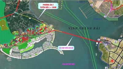 Hướng tuyến dự kiến của tuyến đường vượt biển nối Cần Giờ với Vũng Tàu.