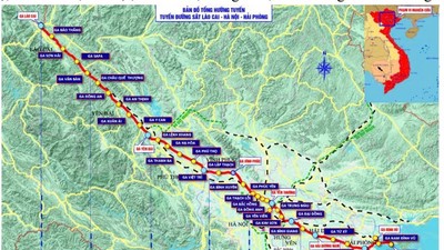 Bản đồ hướng tuyến đường sắt Lào Cai - Hà Nội - Hải Phòng đoạn qua tỉnh Lào Cai. 