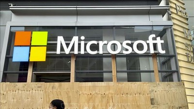 Biểu tượng tập đoàn Microsoft tại New York, Mỹ. Ảnh tư liệu: Kyodo/TTXVN