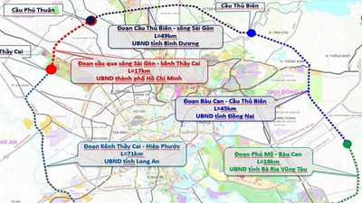 Sơ đồ hướng tuyến đường Vành đai 4 TP.HCM.