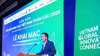 Ông Lưu Trung Thái, Chủ tịch HĐQT MB phát biểu tại Lễ khai mạc Diễn đàn Đổi mới sáng tạo Việt Nam toàn cầu 2026 (VGIC 2026). 