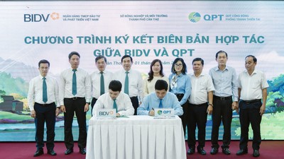 Đại diện Lãnh đạo QPT và BIDV ký kết Biên bản hợp tác