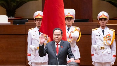 Tân Chủ tịch Quốc hội khoá XVI Trần Thanh Mẫn làm lễ tuyên thệ nhậm chức sáng 6/4 (Ảnh: Quốc hội)