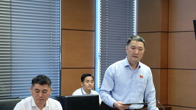 Đại biểu Bùi Văn Mạnh (đoàn Ninh Bình) phát biểu tại tổ sáng 20/4