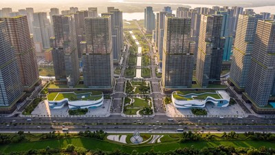Phối cảnh Quảng trường Trung tâm – không gian kết nối Khu đô thị Đa mục tiêu Lĩnh Nam và Khu đô thị Định cư Lĩnh Nam (Hà Nội) do liên danh có Tập đoàn Tương Lai Sông Hồng triển khai.