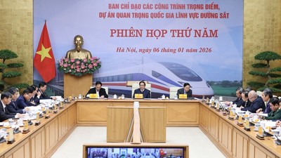 Thủ tướng Chính phủ Phạm Minh Chính, Trưởng Ban Chỉ đạo các công trình trọng điểm, dự án quan trọng quốc gia lĩnh vực đường sắt chủ trì phiên họp thứ năm của Ban Chỉ đạo - Ảnh: VGP.