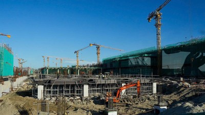 Thi công các hạng mục bê tông cốt thép tại Nhà ga T2 - Cảng hàng không quốc tế Phú Quốc. 