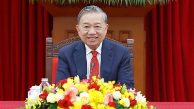 Tổng Bí thư Tô Lâm điện đàm với Bí thư thứ nhất Đảng Cộng sản Cuba, Chủ tịch nước Cộng hòa Cuba Miguel Diaz-Canel. (Ảnh: Thống Nhất/TTXVN)