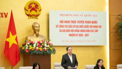 Chủ tịch Quốc hội, Chủ tịch Hội đồng Bầu cử quốc gia Trần Thanh Mẫn phát biểu tại Hội nghị - Ảnh PT. 