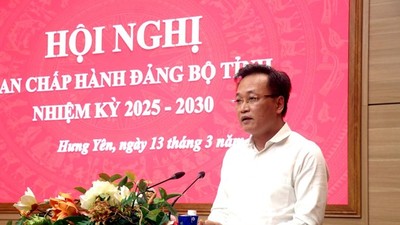 Ông Nguyễn Hữu Nghĩa, Ủy viên Trung ương Đảng, Bí thư Tỉnh ủy Hưng Yên phát biểu tại Hội nghị Ban chấp hành Đảng bộ tỉnh. Ảnh Hải Minh